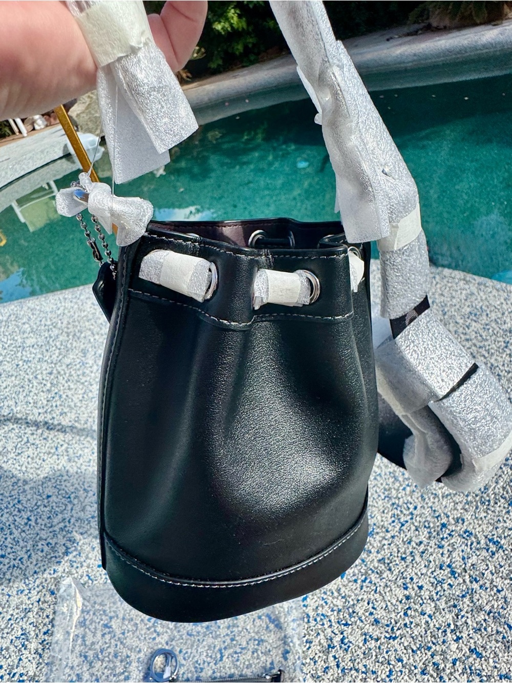Coach Mini top handle Bucket Bag Black Calf Leather Drawstring w crossbody NWOT - Picture 10 of 15